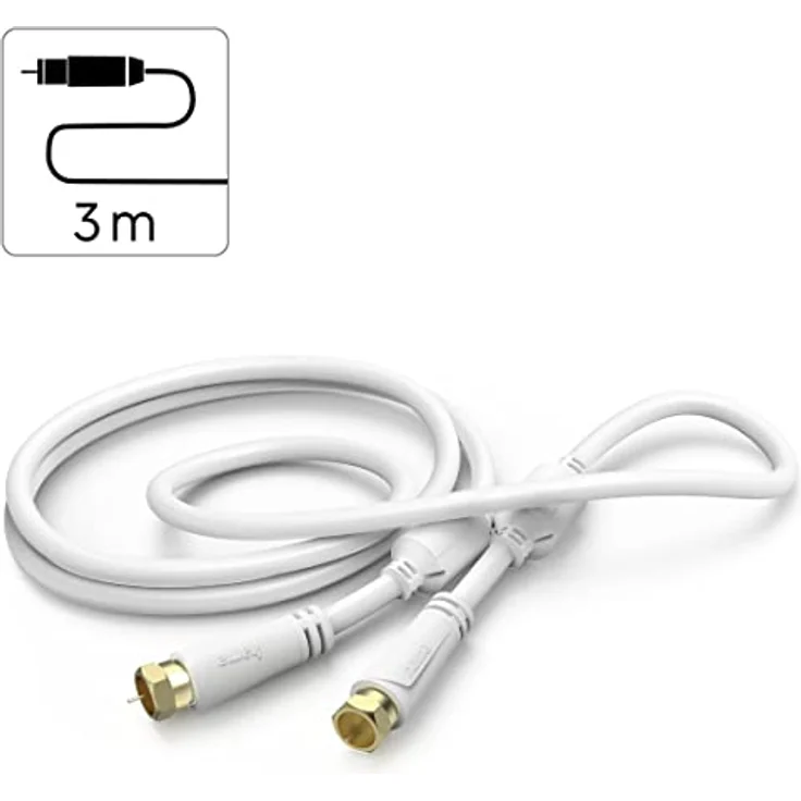 Hama Antennenkabel 3 m, F Stecker zu F Stecker, Weiß – Bild 2