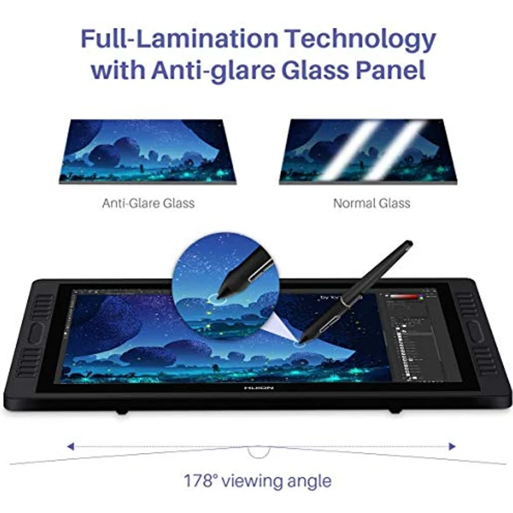HUION Kamvas Pro 13 Grafiktablett mit Display, 13,3 Zoll HD Pen Batterieloser Stift PW507, 4 Drucktasten+1 Touch-Leiste, Schwarz – Bild 3