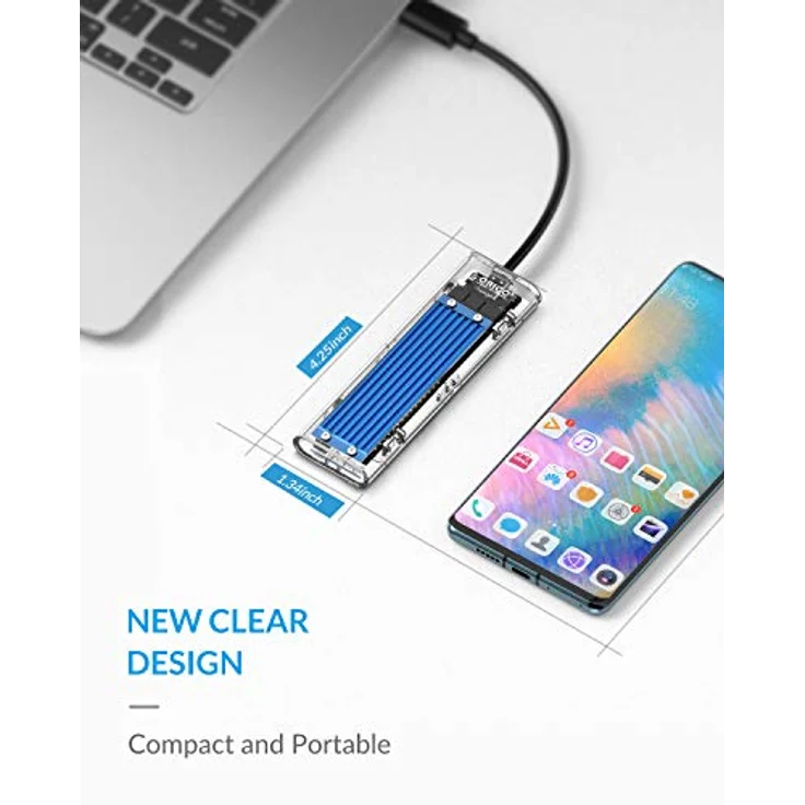 ORICO M.2 NVME SSD Gehäuse, USB-C Adapter USB 3.1 Gen2 (10Gbps) Externe M2 Gehäuse für PCIe M-Key/B+M Key NVMe SSD 2230/2242/2260/2280, Blau -TCM2 – Bild 5
