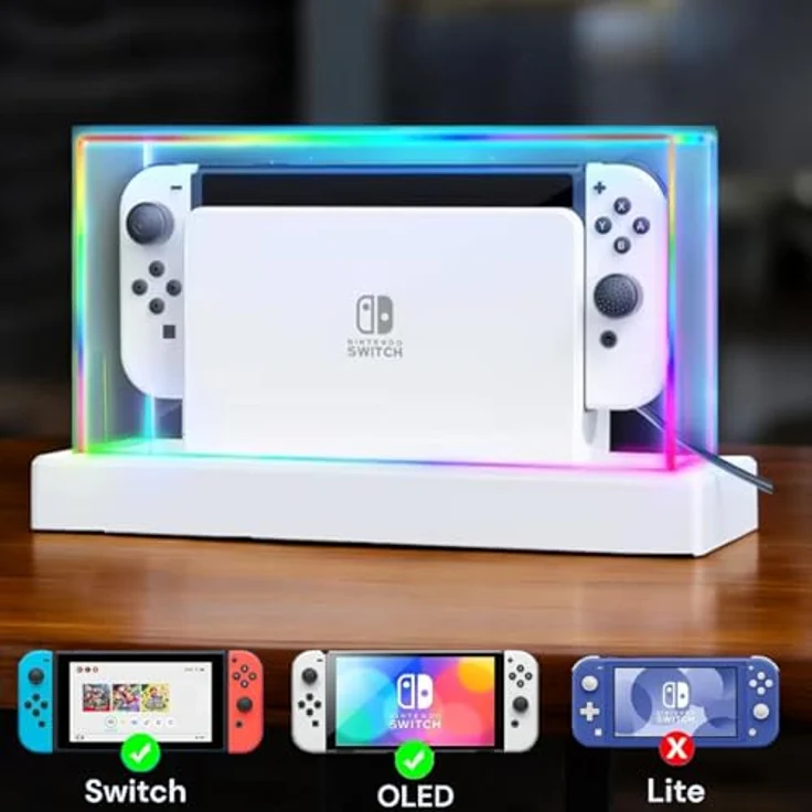 Coradoma Schutzhülle Acryl Case mit LED Beleuchtung für Nintendo Switch/Switch OLED – Transparent, Fernbedienung, Staubschutz und Dekoration - Preisvergleich – Bild 2