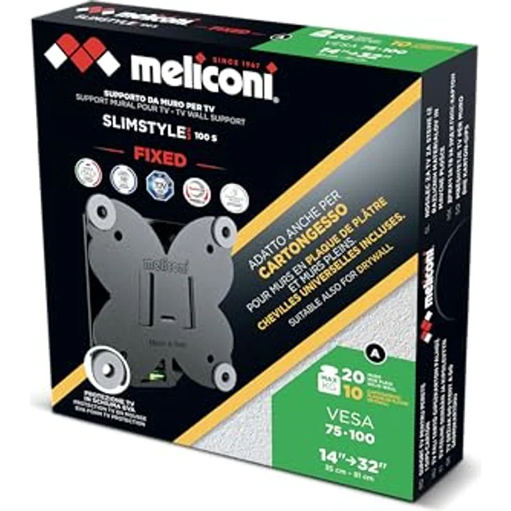 Meliconi Slimstyle Plus 100 S, Feste TV-Wandhalterung, auch für Gipskarton, 14-32 Zoll, Vesa 75-100, Made in Italy – Bild 4
