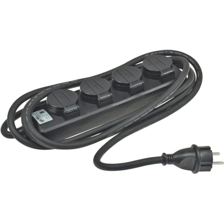 ChiliTec 4-Fach Steckdosenleiste Aussensteckdose IP44 mit 4 Schutzkontaktsteckdosen, 5m Kabel, Klappdeckel, 230V 16A, Schwarz – Bild 3