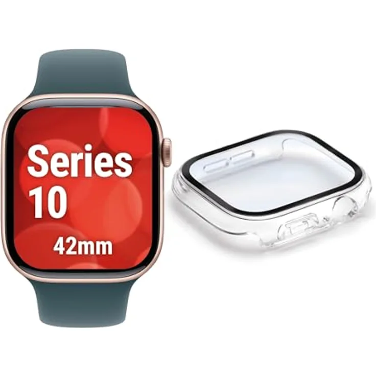 Displex 10H Panzerglas für Apple Watch 10/11 (42mm), Full Body Schutz, IP68 Wasserdicht, transparente Snap-On Montage, Premium Smartwatch Glass Protector