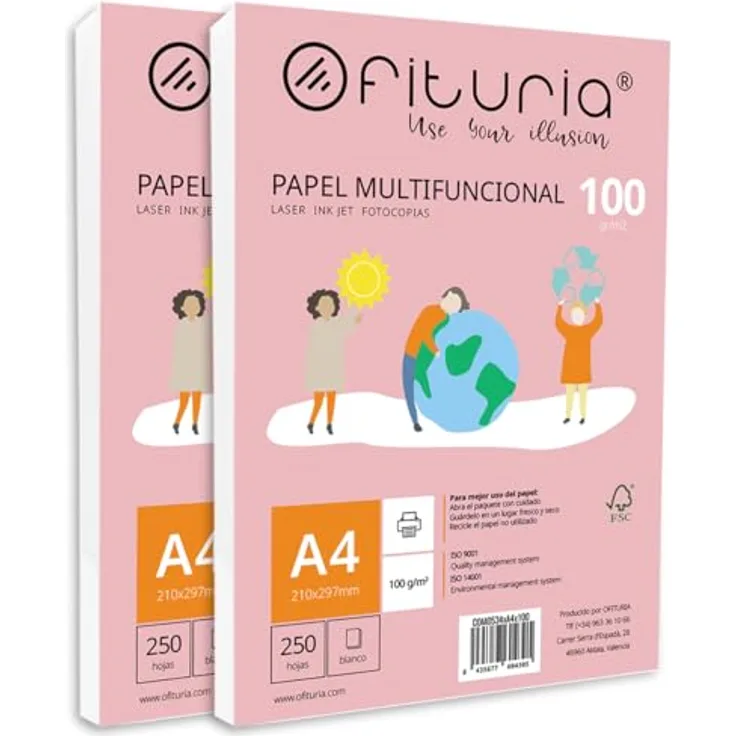 OFITURIA DIN A4 Druckerpapier, 100g, 500 Blatt, weiß, multifunktional für Laser- und Tintenstrahldrucker, FSC-zertifiziert