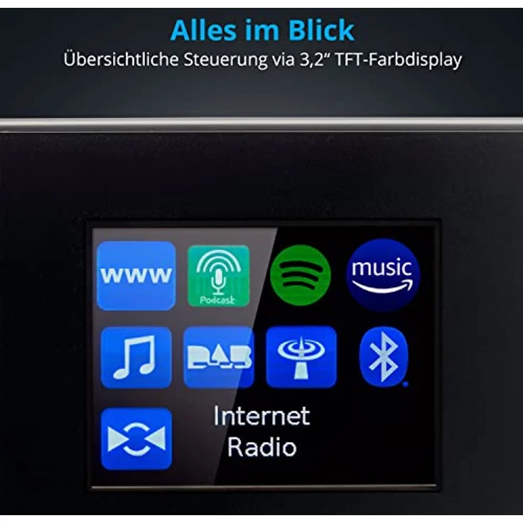 MEDION P85444 2.1 Internetradio mit Subwoofer (DAB+, UKW Radio, Spotify Connect, WLAN, Bluetooth, Streaming, Equalizer, Farbdisplay, USB, AUX, Wecker, Schlummerfunktion, Sleep Timer) in schwarz – Bild 5