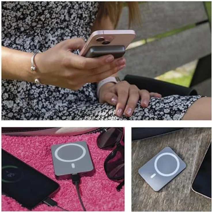 EMOS Powerbank 5 000 mAh WI 522 mit Magnet - magnetischer externer Akku mit Passthrough und Wireless-Charging - USB-C-Ausgang - grau – Bild 4