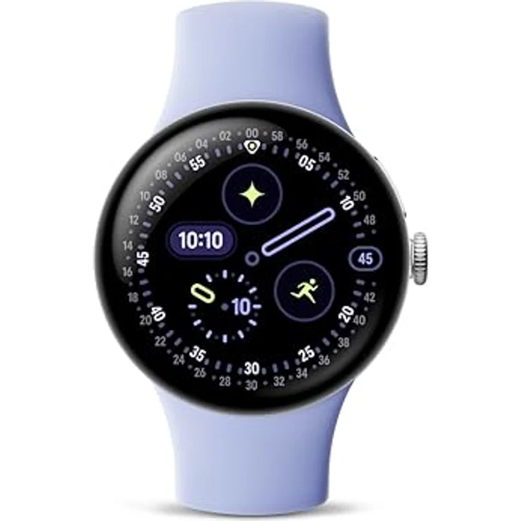 Google Pixel Watch 4, Android-Smartwatch (41 mm) mit gewölbtem Actua 360-Display, Fitness-Tracking und Notruffunktion, Aluminiumgehäuse in Polished Silver, Sportarmband in Iris, WLAN – Bild 2