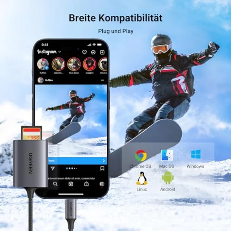 UGREEN USB C 104 MB/S Kartenleser SD Micro SD Card Reader - Ultraschnelle Übertragungsgeschwindigkeit - Kompatibel mit iPhone 15, Galaxy S23/S23 Ultra, iPad Pro, MacBook Pro - Flexibles Kabeldesign, Weiß – Bild 4