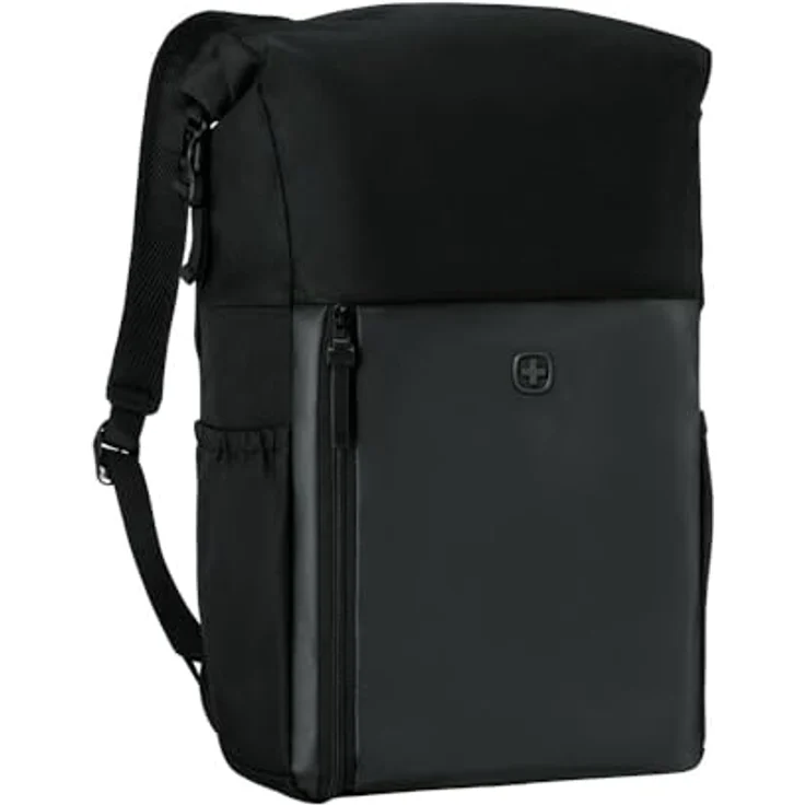 WENGER UrbanOne Roll-Top Backpack, Laptop-Rucksack bis 15,6 Zoll mit Rollverschluss, 25 l, Schwarz, für Damen/Herren, Büro und Uni – Bild 1