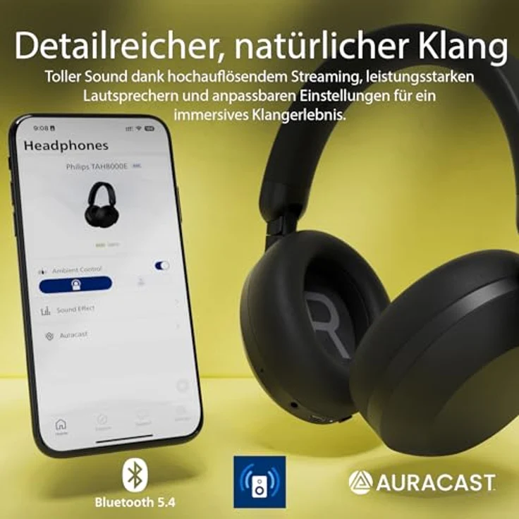Philips TAH8000EBK/00, kabellose ohraufliegende Bluetooth-Kopfhörer mit Geräuschunterdrückung, 70 Stunden Wiedergabezeit, Sprachassistent kompatibel, schwarz – Bild 5