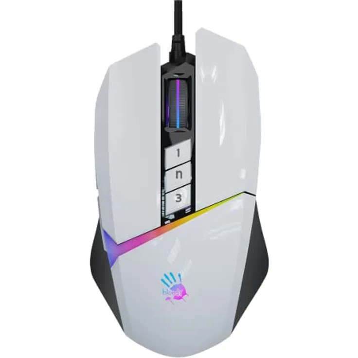 Bloody W60Max Kabelgebundene RGB FPS Gaming Maus, programmierbare Tasten, 2000 Hz Berichtsrate, 4M Onboard Speicher (Pandawhite)
