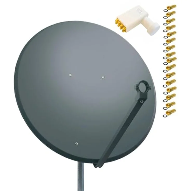 Premium X Satelliten-Komplettanlage PXS100, 100 cm Anthrazit Satellitenschüssel mit Octo LNB für bis zu 8 Teilnehmer, wasserdicht und UV-beständig – Bild 1