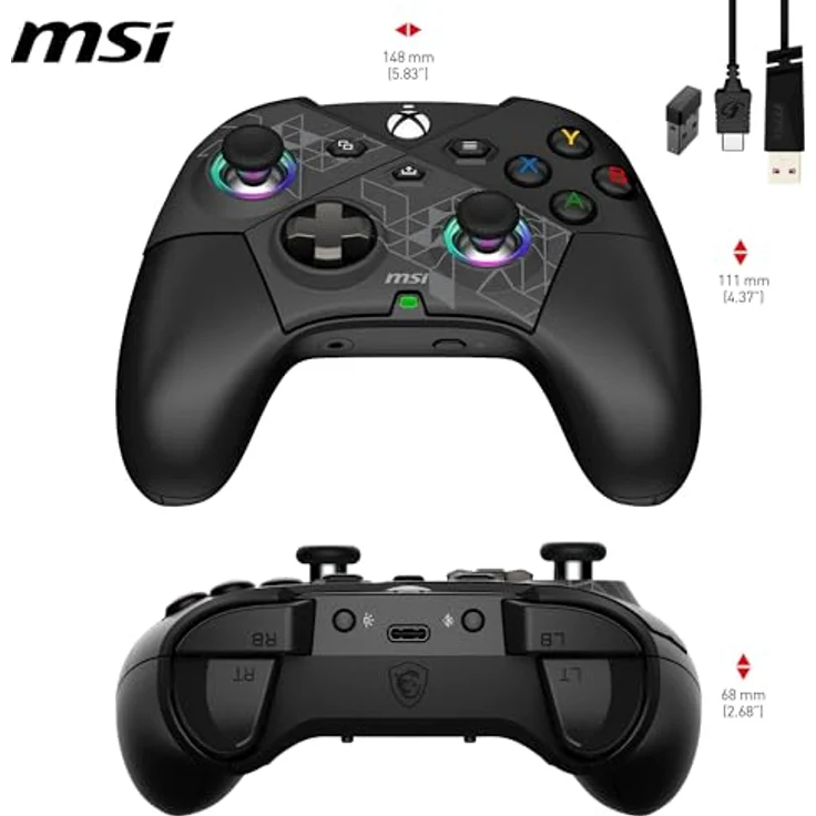 MSI Force Pro W, Gaming Controller für Xbox Series S, Android, Xbox One S, PC, Xbox One X, Xbox Series X, kabellos und kabelgebunden, mit integriertem Lithium-Akku, ergonomischem Design, programmierbaren Tasten, schwarz – Bild 8