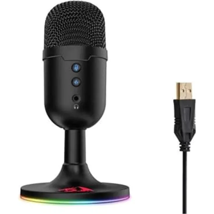 Redragon Pulsar GM303 Streaming-Mikrofon, Schwarz, USB Plug-and-Play, RGB-Beleuchtung, Hintergrundgeräuschreduzierung, Frequenzbereich 100-16.000 Hz