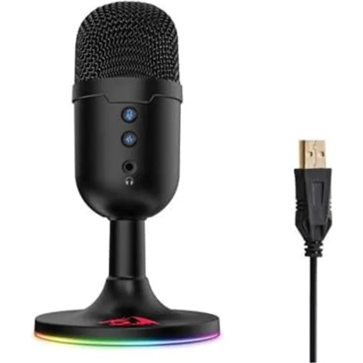 Redragon Pulsar GM303 Streaming-Mikrofon, Schwarz, USB Plug-and-Play, RGB-Beleuchtung, Hintergrundgeräuschreduzierung, Frequenzbereich 100-16.000 Hz – Bild 1