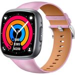 Knauermann NEO 2 (2025), Gesundheitsuhr Smartwatch in Schwarz eckig mit EKG, HRV, Schlafapnoe, Blutdruck, Bluetooth und Rindsleder Armband in Rose