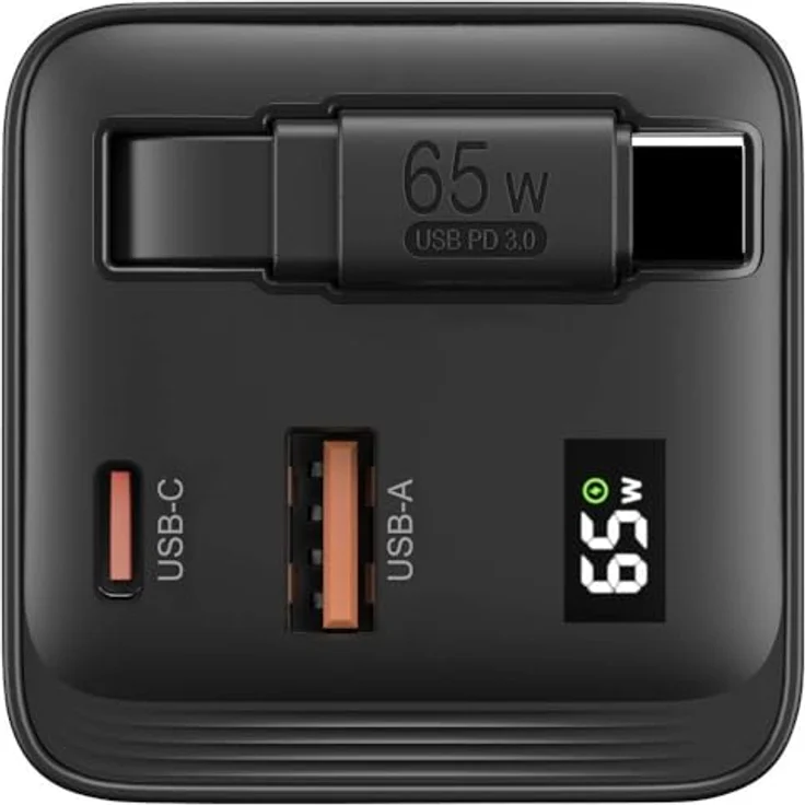 Voltcraft UC-2C1A65W02 USB-Ladegerät 65 W USB-C®, USB-A 3 x GaN, aufwickelbares USB-C®-Kabel, Schnellladegerät mit PD3.0 - Schwarz – Bild 2