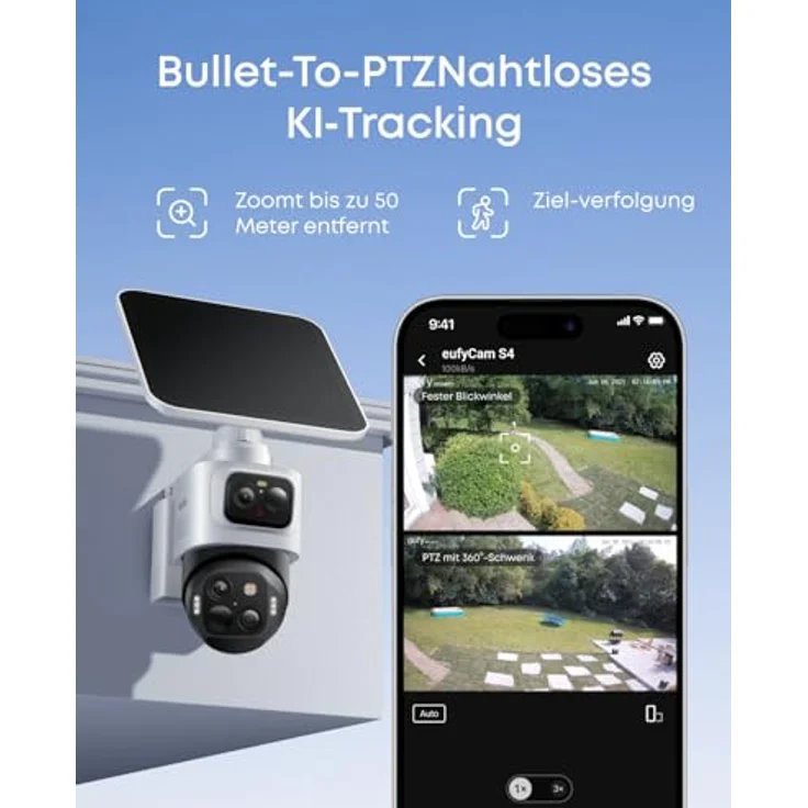 eufy Security eufyCam S4, kabellose Solar‑Outdoor‑Überwachungskamera mit 4K UHD, 360° Multi‑Kamera‑Auto‑Tracking, 8× Hybridzoom und Farbnachtsicht, kompatibel mit HomeBase S380 – Bild 3