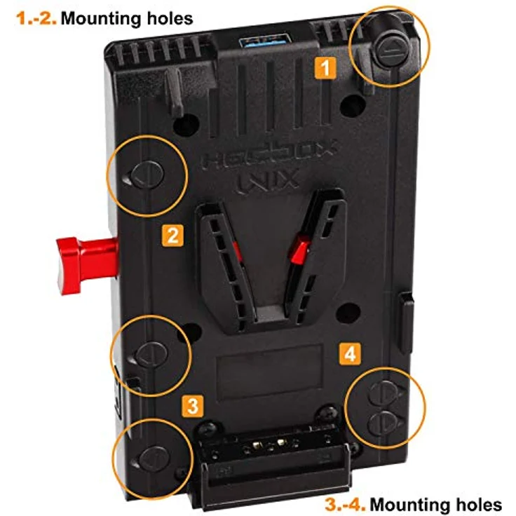 Hedbox Power V-lock Plate UNIX-FX9, Batteriegriff mit 3 D-Tap Ausgängen und USB 5V, Schwarz – Bild 5