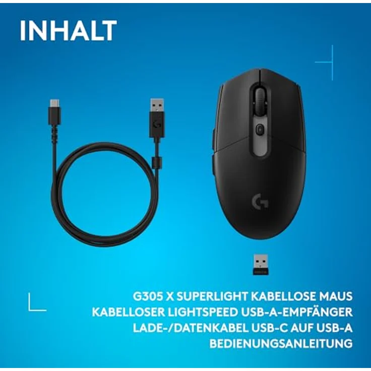LOGITECH G305 X SUPERLIGHT Gaming-Maus, kabellos, HERO 44K-Sensor, 61 g, RGB-Beleuchtung, schwarz – Bild 11