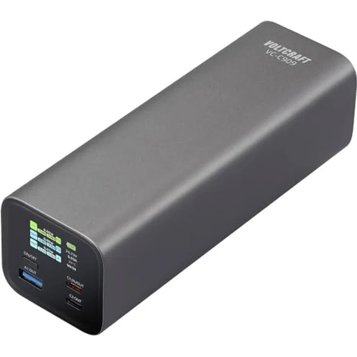 VOLTCRAFT VC-C909 Powerbank 27000 mAh USB PD 3.1 Li-Ion Schwarz-Silber Statusanzeige – Bild 1