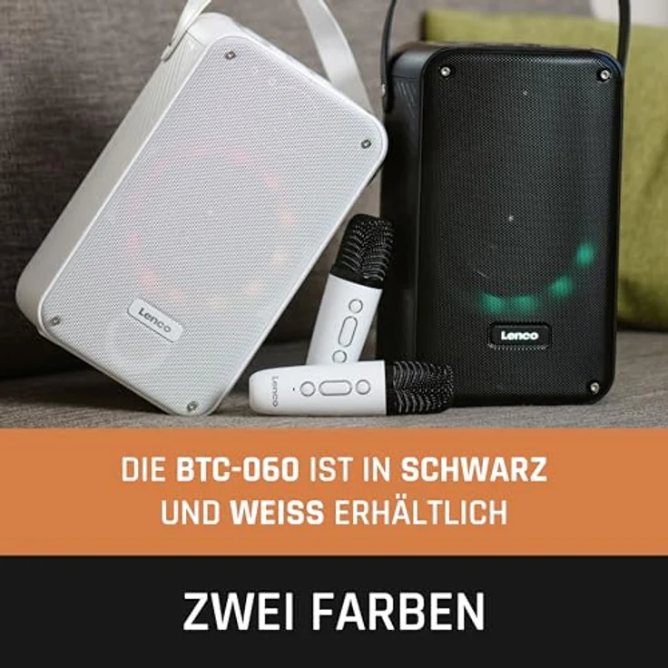 Lenco BTC-060WH, Bluetooth Lautsprecher mit 12h Akkubetrieb, drahtlosem Mikrofon und LED-Beleuchtung, Weiss – Bild 8