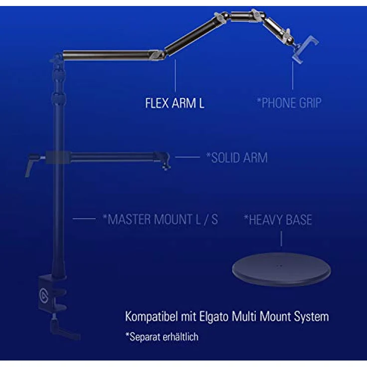 Elgato Flex Arm Kit (vier Stahlrohre mit Kugelgelenken, Kompatibel mit allen Elgato Multi Mount Geräten) schwarz – Bild 5