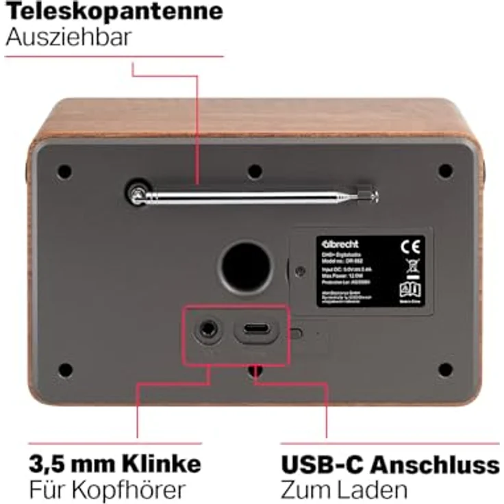 Albrecht DR 862 DAB+ Digitalradio mit UKW, Retro-Holz, 4,3 Zoll Farbdisplay, Akku- und Netzbetrieb, Komfortmodus, ASA Warnmeldungen – Bild 5