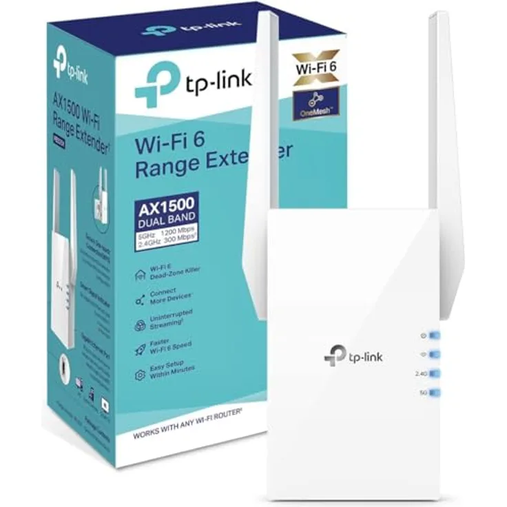 TP-Link RE505X Wi-Fi 6 WLAN Repeater AX1500, Dualband bis 1200 Mbit/s, ideal für HD-Streaming und Spiele