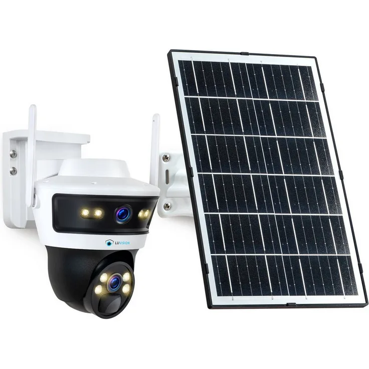 LUVISION Überwachungskamera LV-G-2032 4G / LTE PTZ Solar Kamera 2 Objektive, Bewegungsverfolgung, 2-Wege-Audio, 10x Zoom Digital, Cloud, Mobilfunk