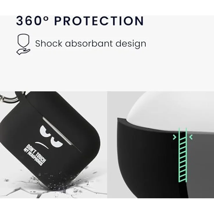 kwmobile Kopfhörer-Schutzhülle für Apple Airpods Pro 3, TPU Silikon Case mit Karabiner, stoßfest und kratzsicher, Design "Don't Touch My Headphones" – Bild 3