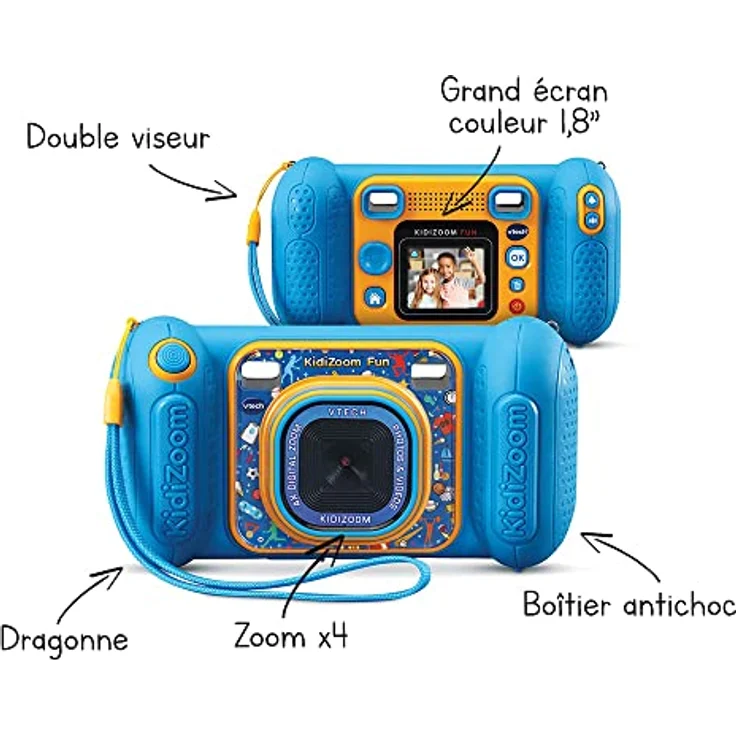 VTech Kidizoom Fun Blau, Digitalkamera für Kinder mit 2 MP, 1,8 Zoll Farbdisplay, Videos, 4-fach Digitalzoom, Kindersicherung – 3/10 Jahre – Version FR – Bild 2