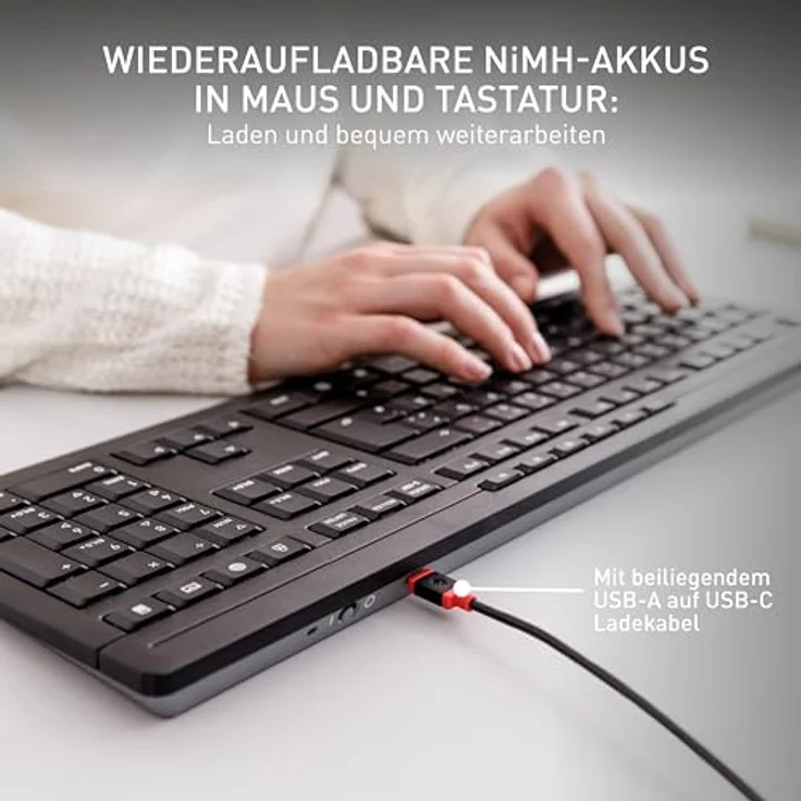 CHERRY STREAM DESKTOP RECHARGE, Kabelloses Tastatur-Maus-Set mit Pan-Nordischem Layout (QWERTY), 2,4 GHz Funk, Leiser Tastenanschlag, Wiederaufladbar, Weiß-Grau – Bild 3