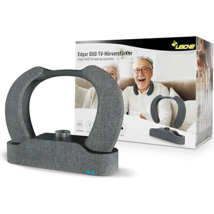 LEICKE Edgar Duo, Tragbarer Kabelloser Nackenkopfhörer mit Sprachverstärker für Senioren, Bluetooth 5.3, HDMI, Aux & Optik-Eingang, Generation 2