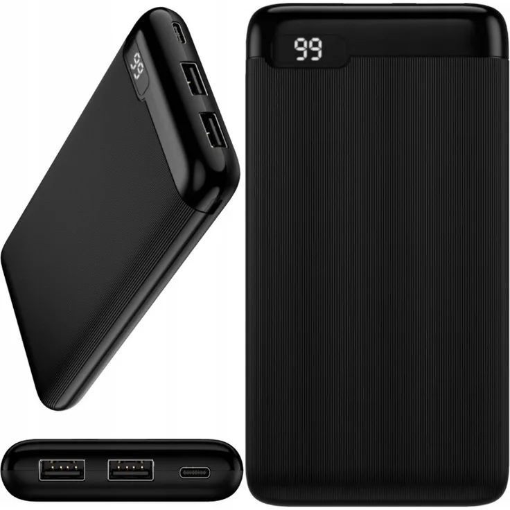 Setty Powerbank SPBL-10, 10000 mAh mit LCD-Display, schwarz, 2x USB-A, USB-C und Micro-USB Eingängen