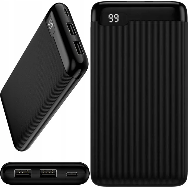 Setty Powerbank SPBL-10, 10000 mAh mit LCD-Display, schwarz, 2x USB-A, USB-C und Micro-USB Eingängen