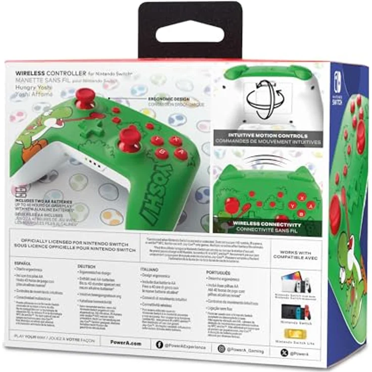 PowerA Kabelloser PowerA-Controller für Nintendo Switch - Hungriger Yoshi, ergonomisches Design, 40 Stunden Spielzeit, kabellose Freiheit, offiziell lizenziert – Bild 2