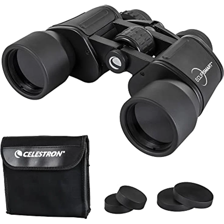Celestron 71238 EclipSmart 10x42 Porro Solarfernglas mit ISO 12312-2 konformen Filtern, rutschfester Gummibeschichtung und mehrfach vergüteten Linsen, Schwarz – Bild 1