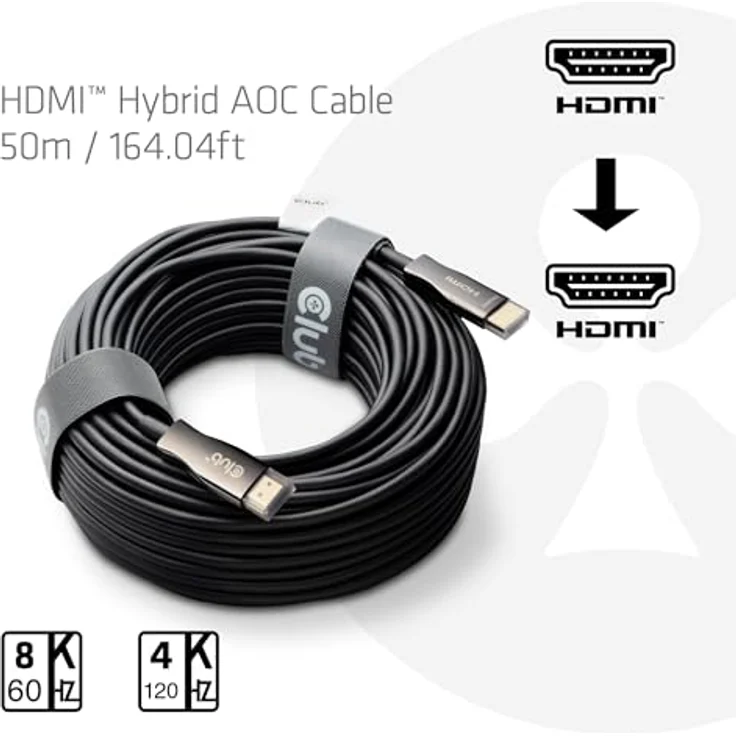Club 3D CAC-1393 HDMI™ Hybrid AOC Kabel, 8K60Hz/4K120Hz, 50m, Schwarz, unidirektional, CPR-zertifiziert – Bild 3