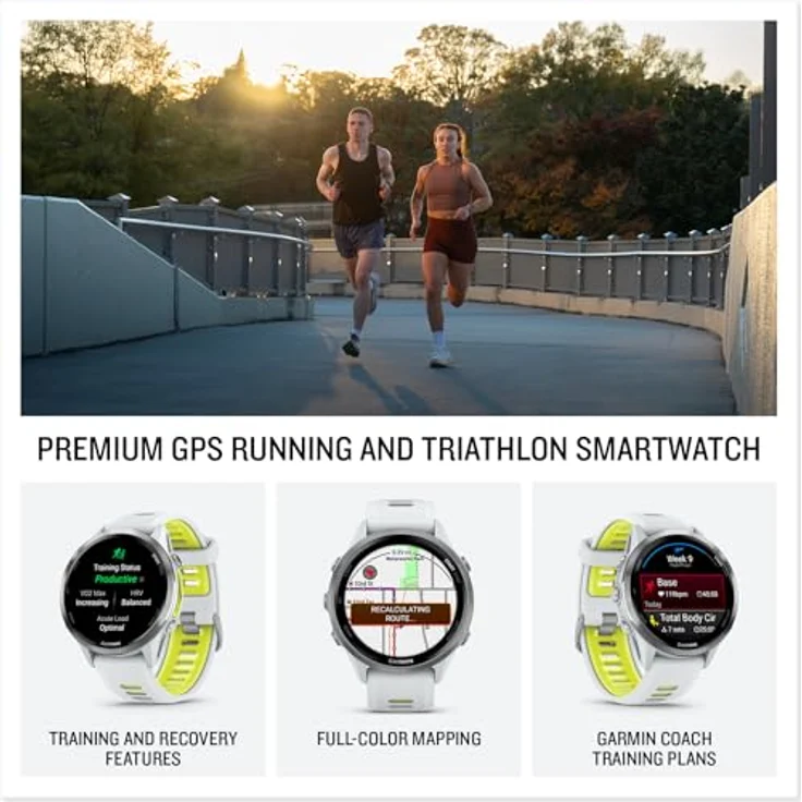 Garmin Forerunner 970, Premium GPS Running und Triathlon Smartwatch mit AMOLED-Display, integrierter LED-Taschenlampe, Titan-Gehäuse und Whitestone/Translucent Amp Yellow Band – Bild 3