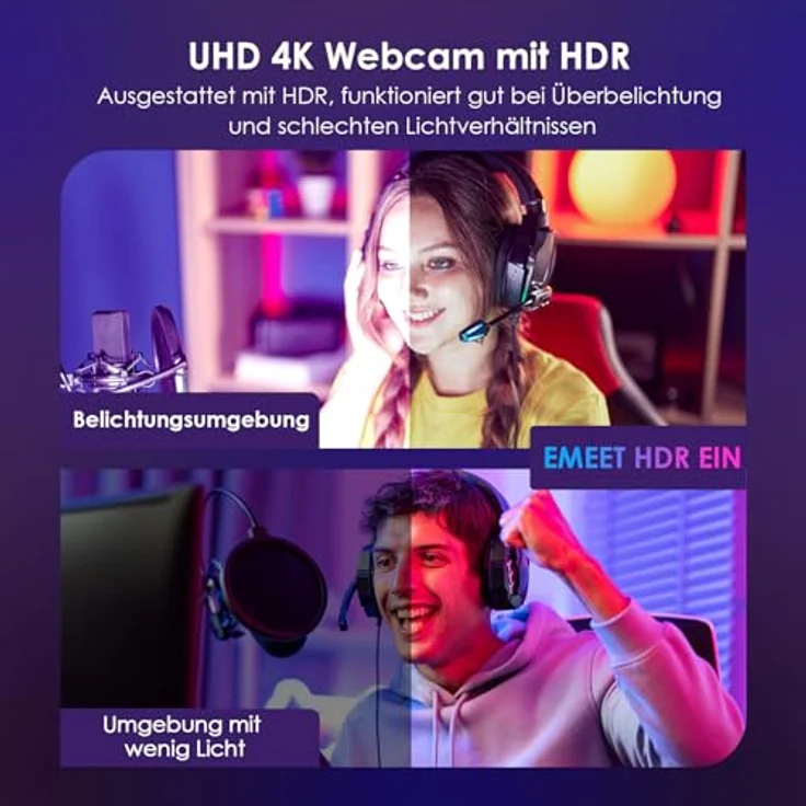 EMEET S800 4K Webcam, 2 Mikrofone, Rauschunterdrückung, 73° Sichtfeld, HDR 1080p@60FPS für Live-Streaming, Gaming, Zoom – Bild 3