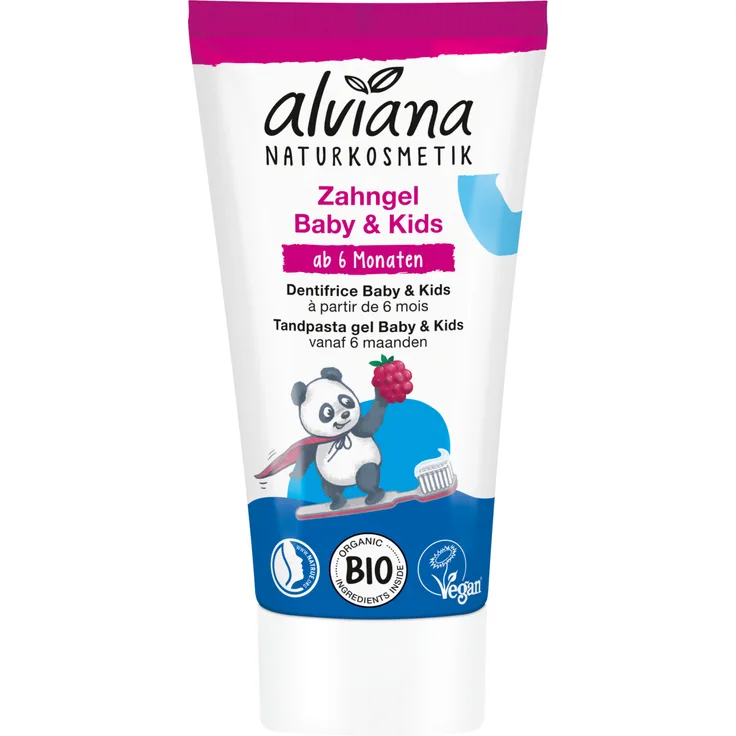 Alviana Baby & Kids Zahngel Himbeere – Naturkosmetik ohne Fluorid, vegan, ab 6 Monaten, 50 ml