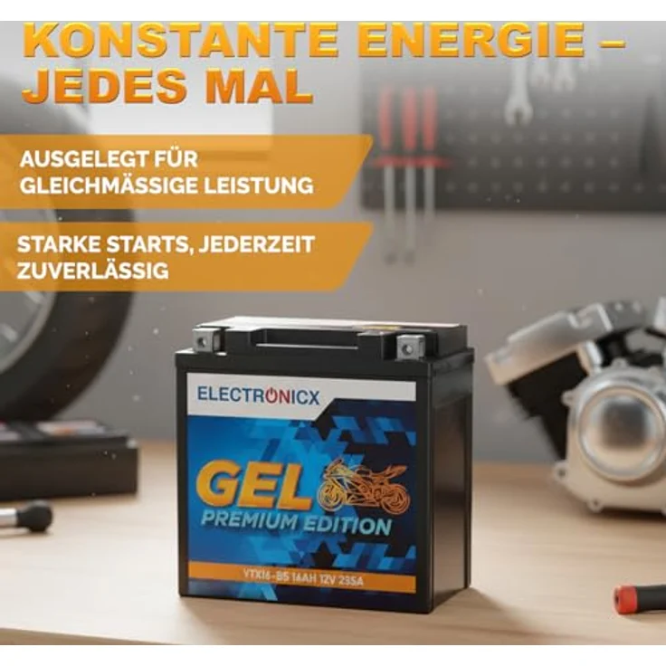 Electronicx Extreme Edition GEL Motorradbatterie 16Ah 12V für Motorrad, Roller, Quad & ATV - wartungsfrei, rüttelfest, auslaufsicher, tiefentladungsfest – Bild 4