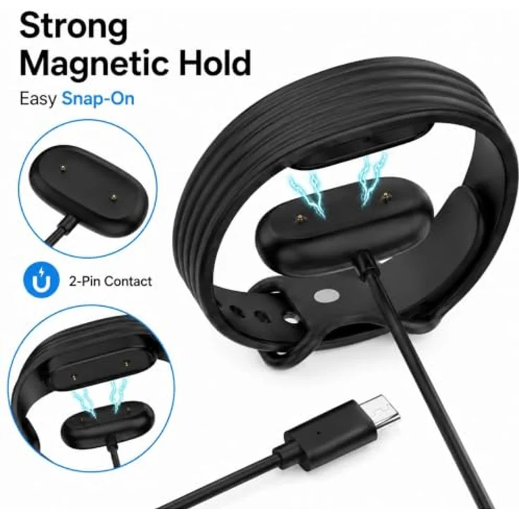 Wigento Ladekabel für Google Fitbit Air, USB C magnetisch mit Ladebase, 1 Meter, Schwarz – Bild 6