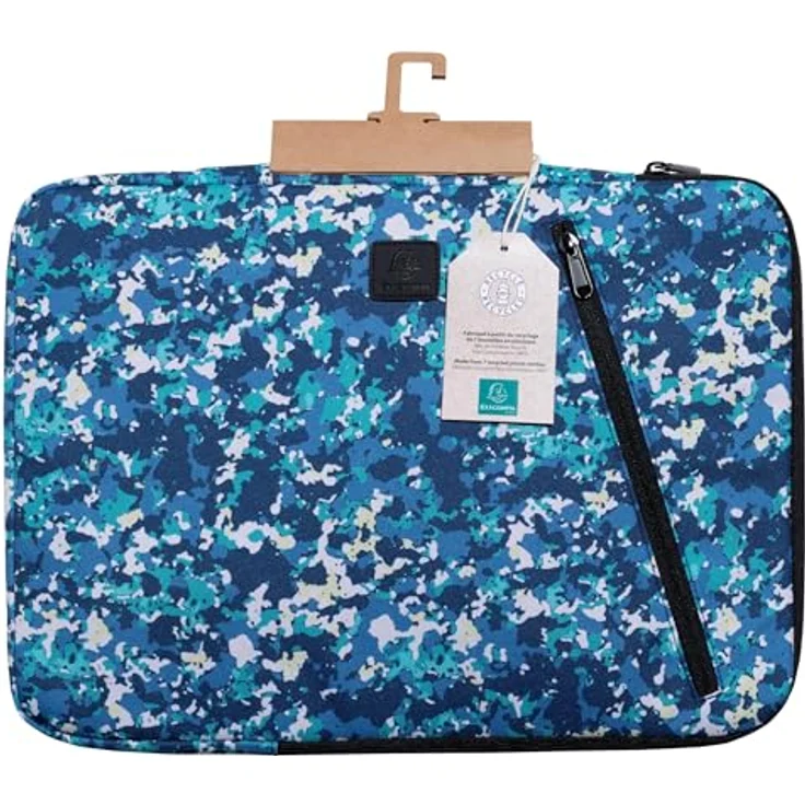 Exacompta Laptophülle Veggie, Kunstfaser blau bis 40,6 cm (16 Zoll), wasserabweisend, mit einziehbarem Griff und Reißverschlusstasche – Bild 4