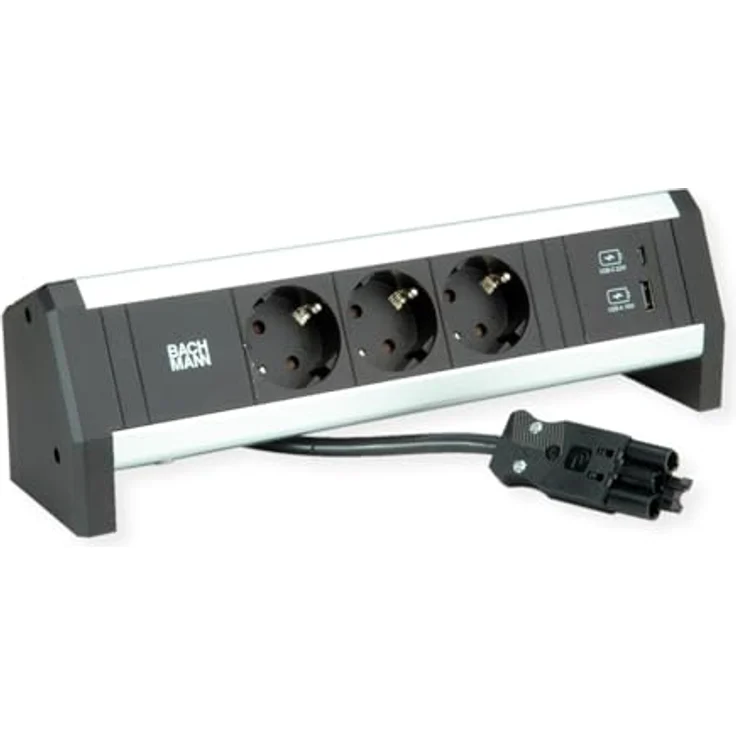 Bachmann Desk1 3x Schutzkontakt Steckdosenleiste, 1x USB-Charger 22W, Kabellänge 0,2 m, schwarz – Bild 2