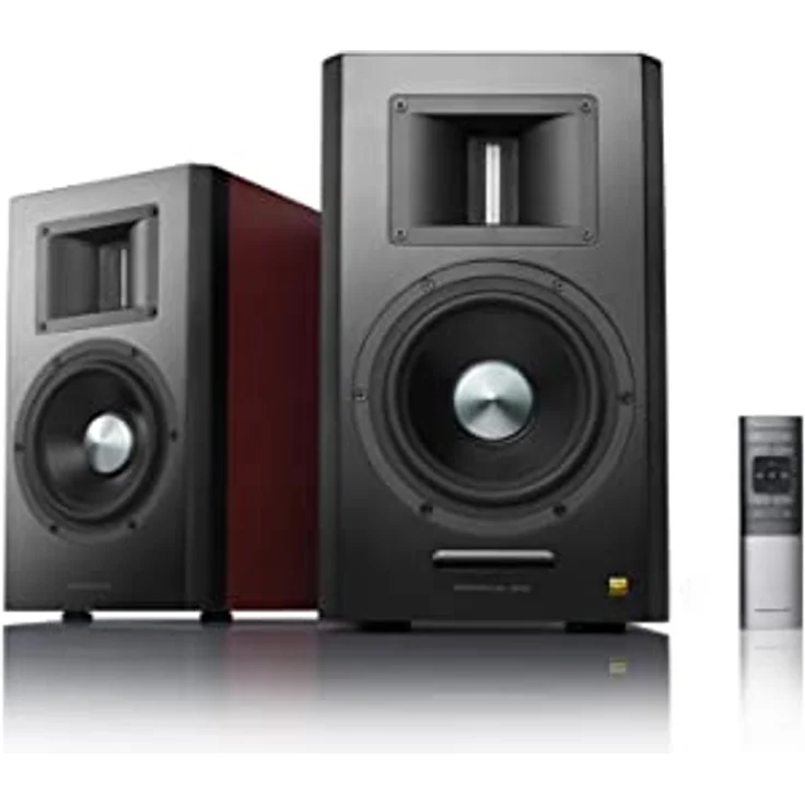 Airpulse EDIFIER AIRPULSE A300 - 2.0 Studiomonitore (160W) mit Bluetooth V5.0 (aptX), Bändchen-Hornhochtöner für präzise und klarste Höhen, vielseitige Anschlussmöglichkeiten, inkl. Fernbedienung, Kirschbaumfarben – Bild 5