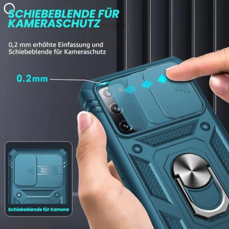 LeYi Handyhülle für Samsung Galaxy S20 FE 5G/4G, Tough Armor Schutzhülle mit Kameraschutz & 2 Schutzfolien, Full 360 Grad Standfunktion, Militär Blau – Bild 3