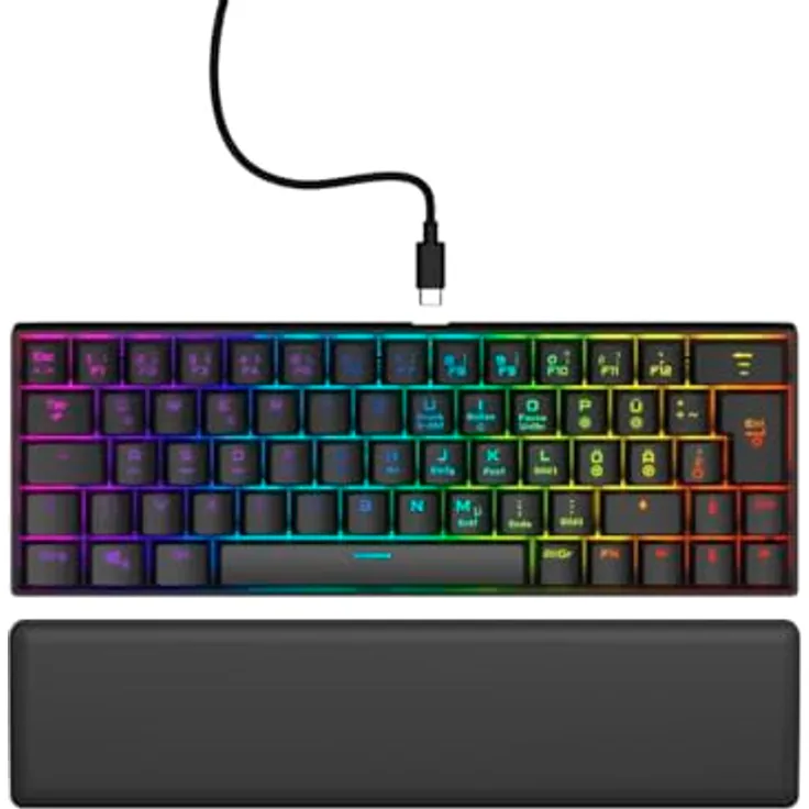 uRage Gaming-Keyboard Exodus 760 Mechanical Mini, mit Abnehmbarer Handballenauflage, Full-RGB-Beleuchtung, Gaming-Software, kompaktes Format, Outemu Red Switches, QWERTZ-Layout, in schwarz