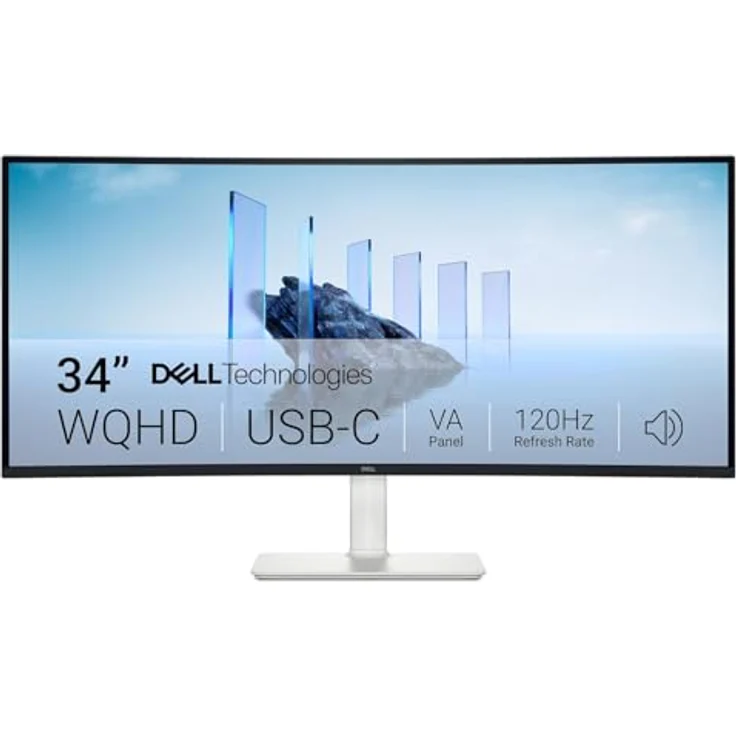Dell 34 Plus Curved USB-C Monitor S3425DW 34 Zoll WQHD (3440x1440), 21:9, 120Hz, VA, 1ms, AMD FreeSync Premium, HDR10, 95% DCI-P3, 99% sRGB, Lautsprecher, 2 USB-C, 2 HDMI, 2 USB, 3 Jahre Garantie, Schwarz – Bild 1